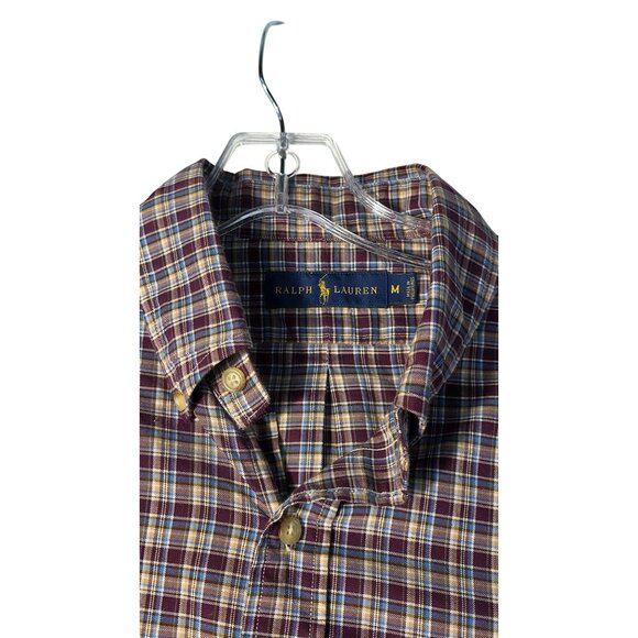 Vintage Ralph Lauren Men’s Plaid LS Shirt Burgundy/Blue/Yellow Medium - Picture 3 of 7